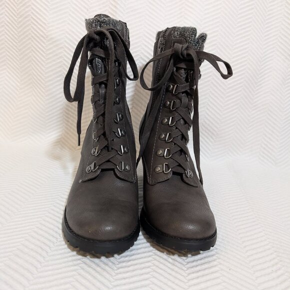 G.H Bass & Co Zee Brown Lace Up Boots Chunky Heel Size 8 Faux Leather - Picture 3 of 14